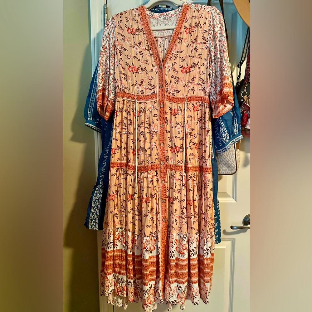 Pre loved Boho floral Peach Dress Med